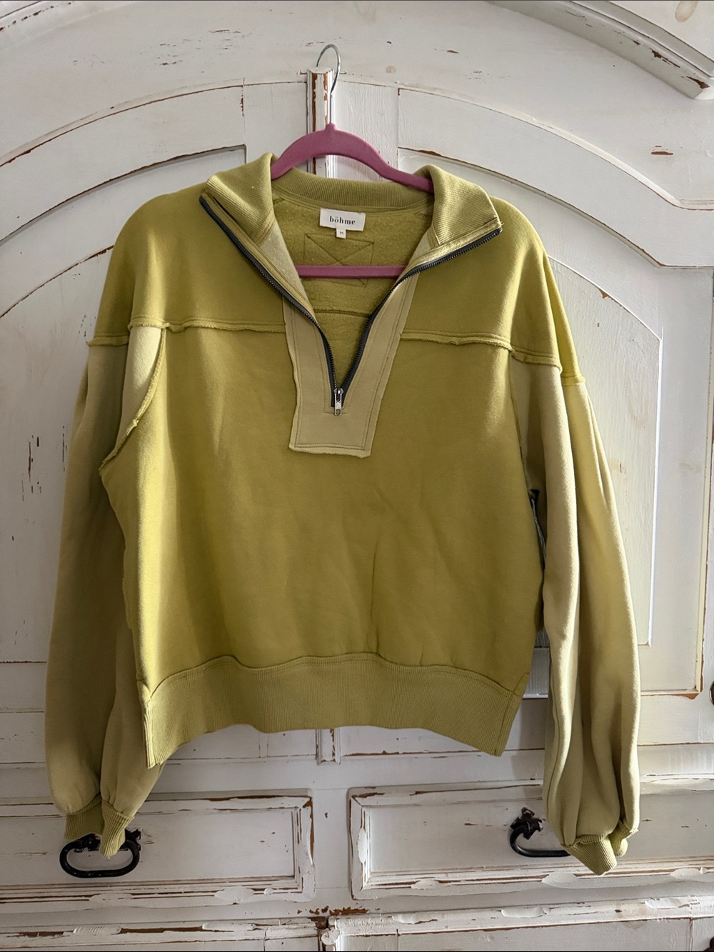 Bohme womens Light Olive Zip Pullover Sweater